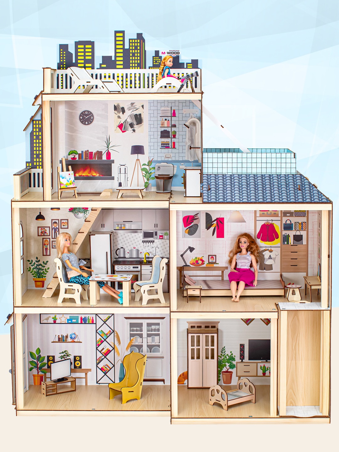 Домик для кукол M-WOOD 115 см с мебелью 3037 - фото 5