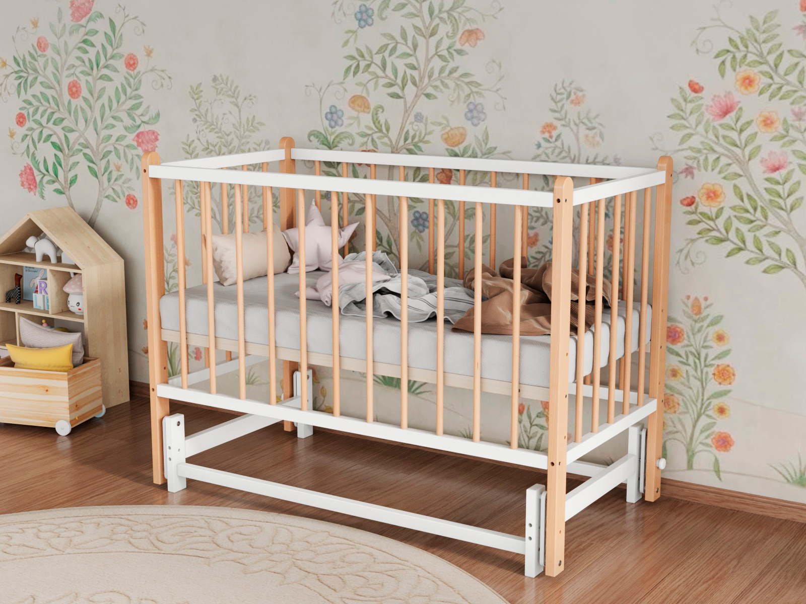 Детская кроватка Incanto Classic, поперечный маятник (белый, бук) - фото 4