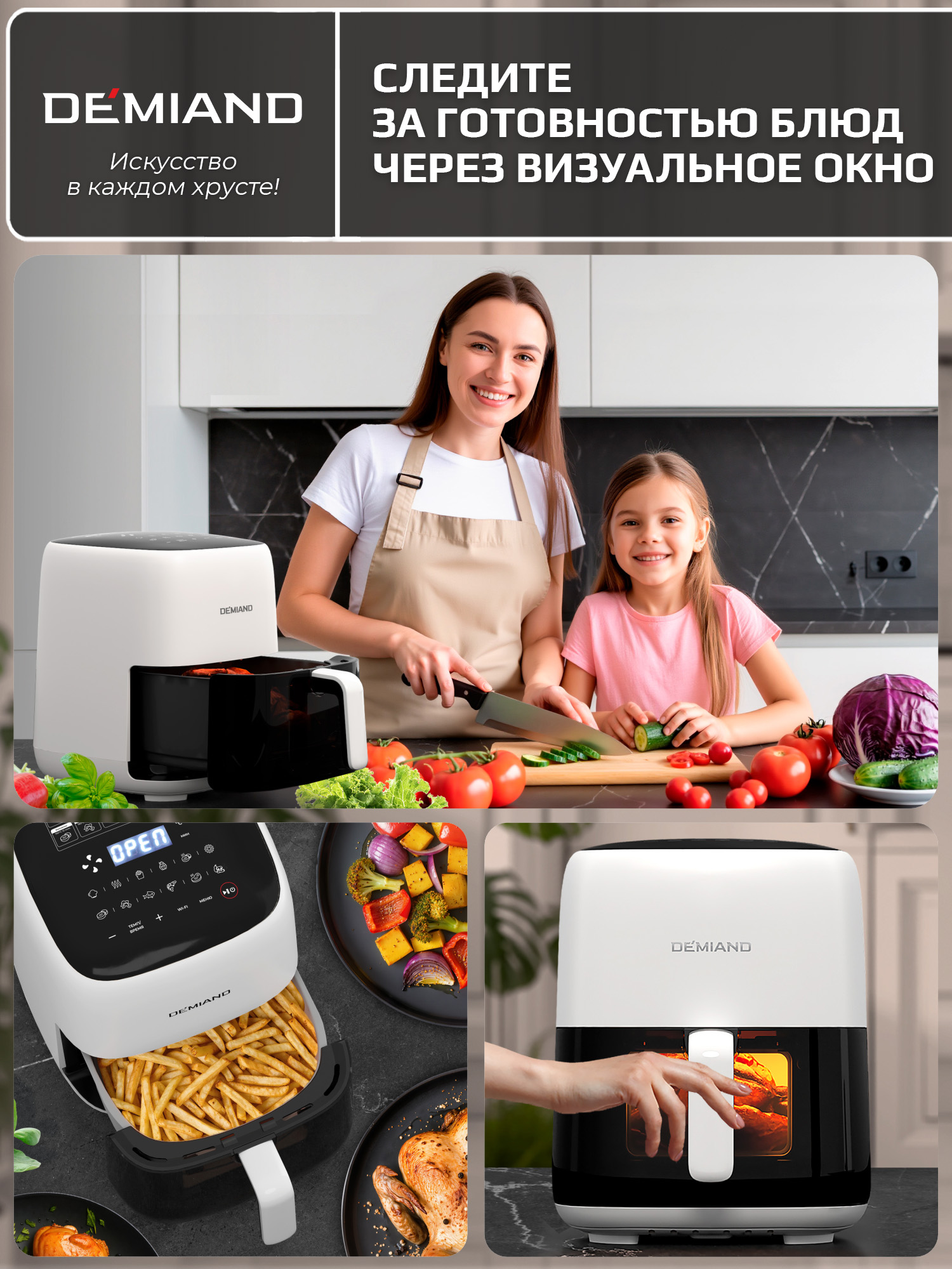 Аэрогриль DEMIAND tarvin с wi-fi керамическое покрытие чаши - фото 18