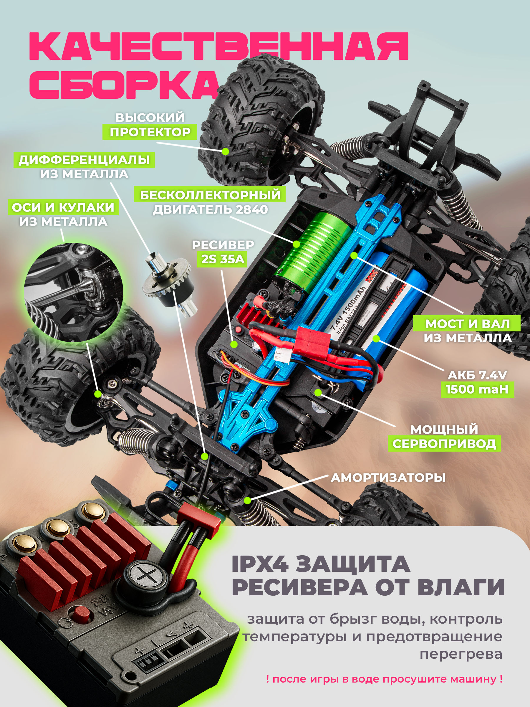 Монстр-трак РУ BAZUMI Монстр-трак 80км/ч 1:16 - фото 2