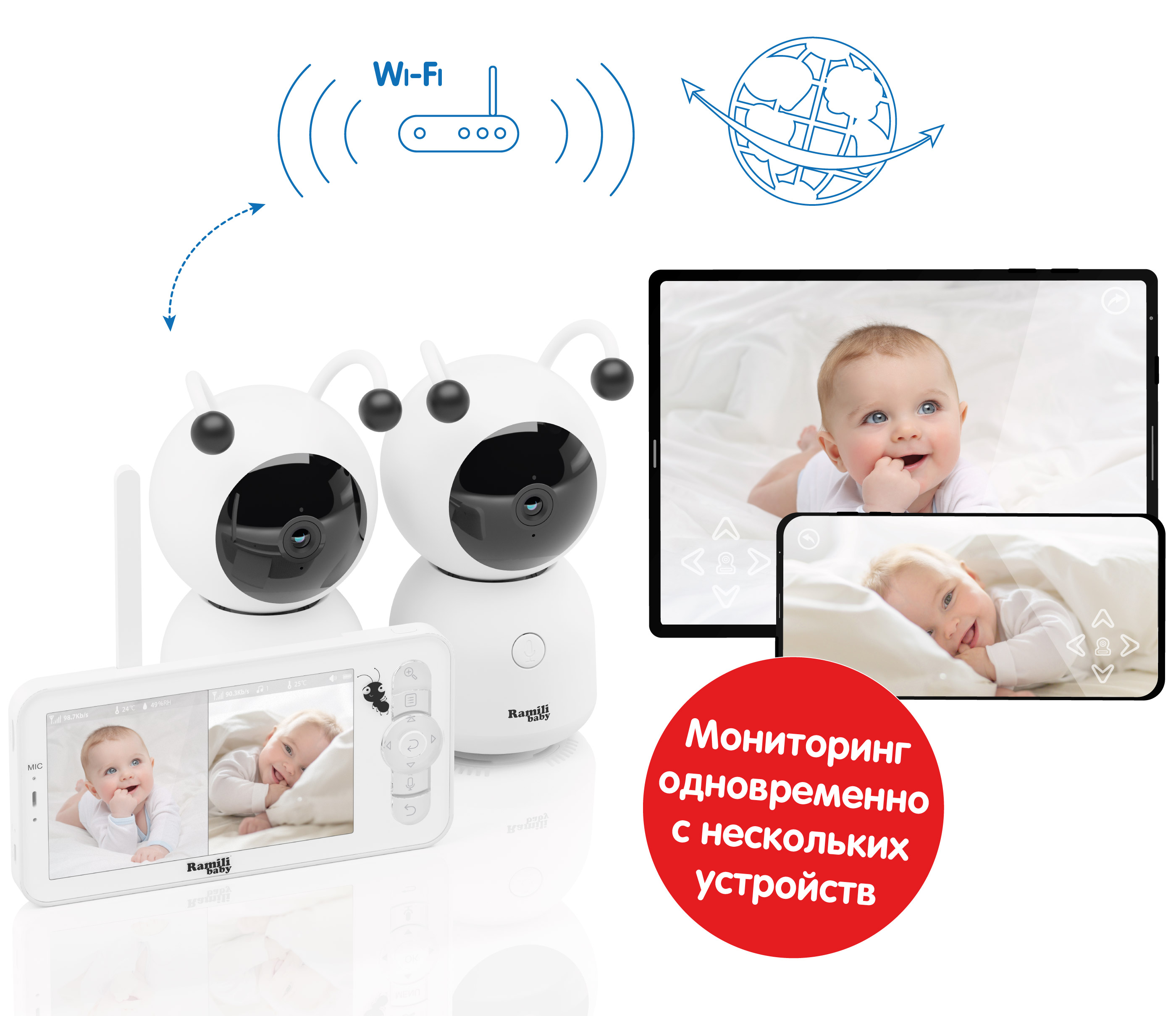 Видеоняня Ramili Wi-Fi 2K RV100X2 с креплениями - фото 1