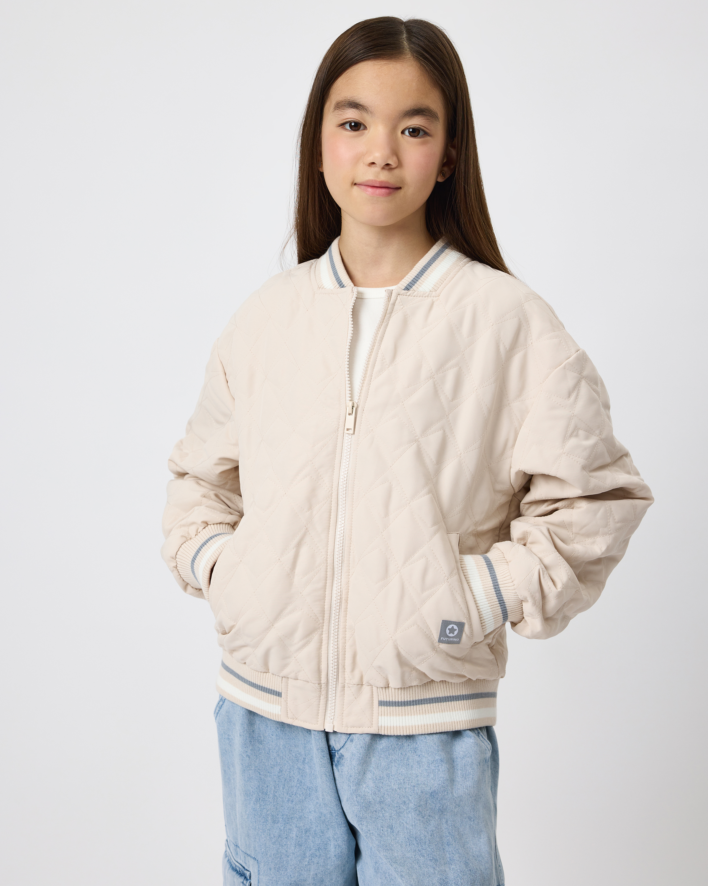 Изображение товара Демисезонная стёганая куртка-бомбер для девочки Futurino 164 бежевый