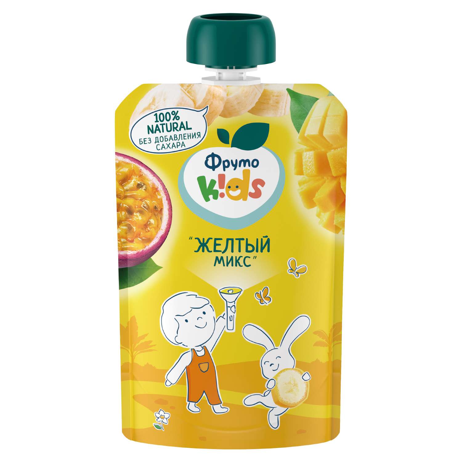 Пюре ФрутоKids яблоко-банан-абрикос-манго-маракуйя 90г с 8месяцев - фото 1