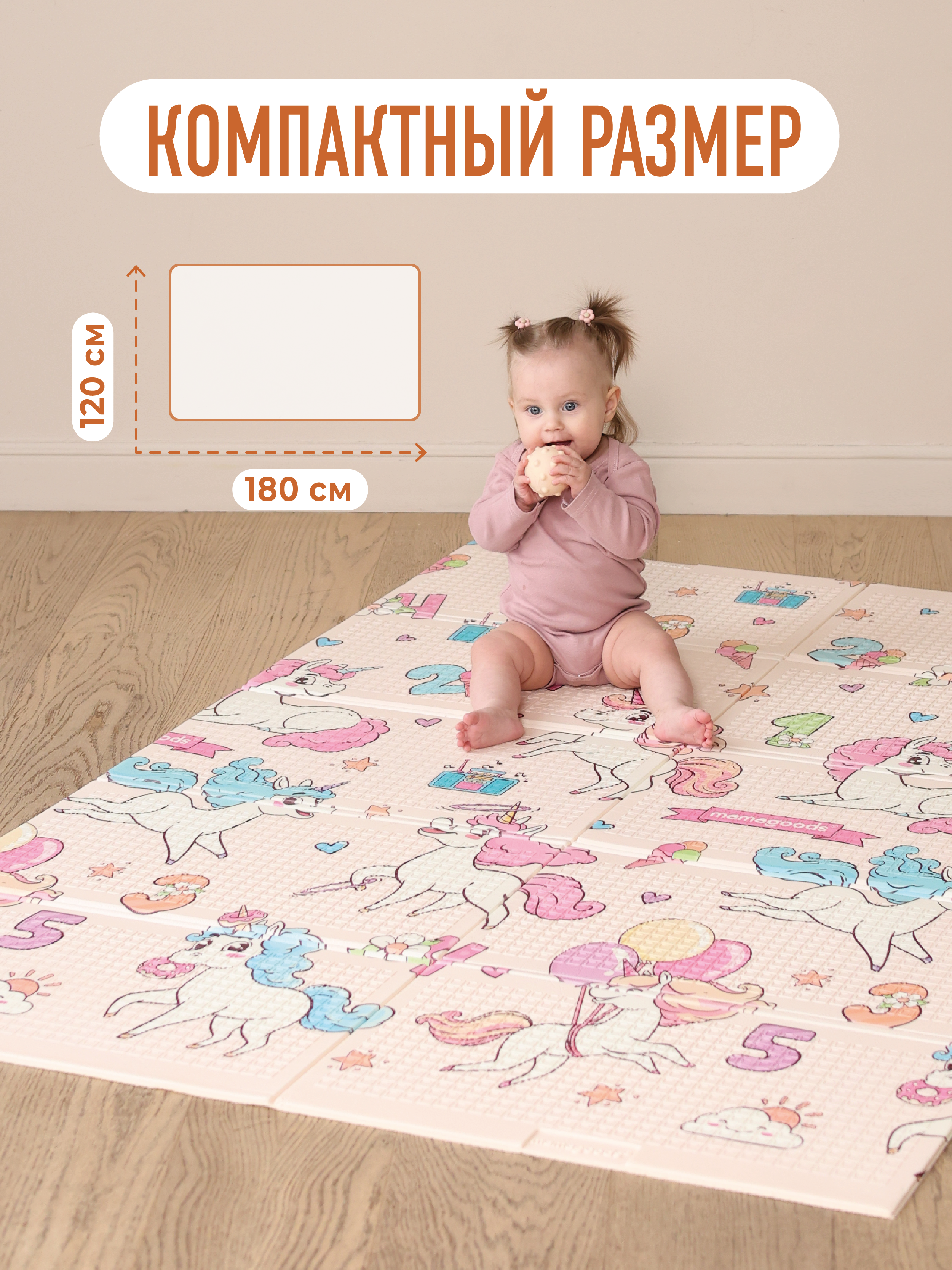 Развивающий коврик детский Mamagoods для ползания складной игровой 120х180 см Единорожки - фото 3