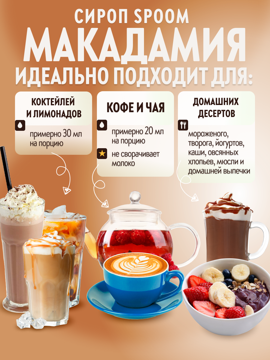 Сироп SPOOM Макадамия 250мл для кофе коктейлей и десертов - фото 3