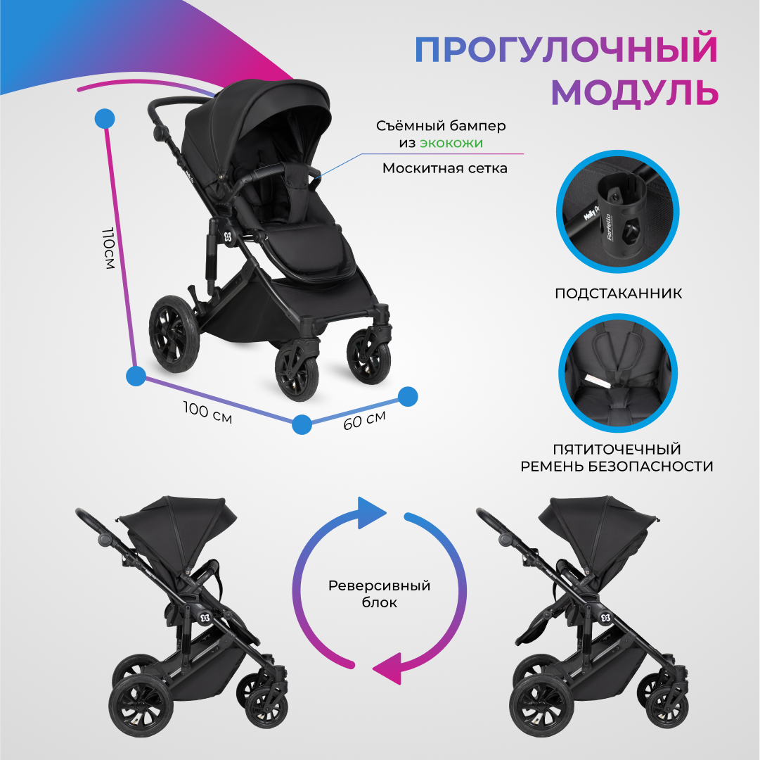 Коляска 3в1 Farfello Molly Pro черный - фото 9