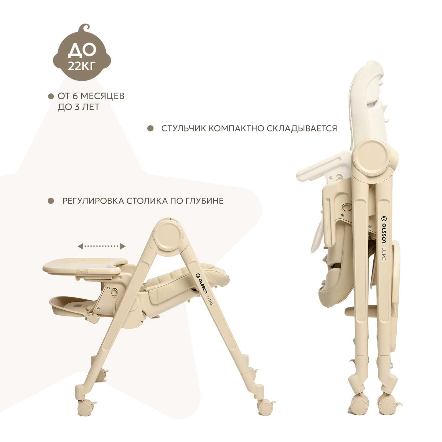 Стульчик для кормления Olsson Lumi бежевый - фото 5