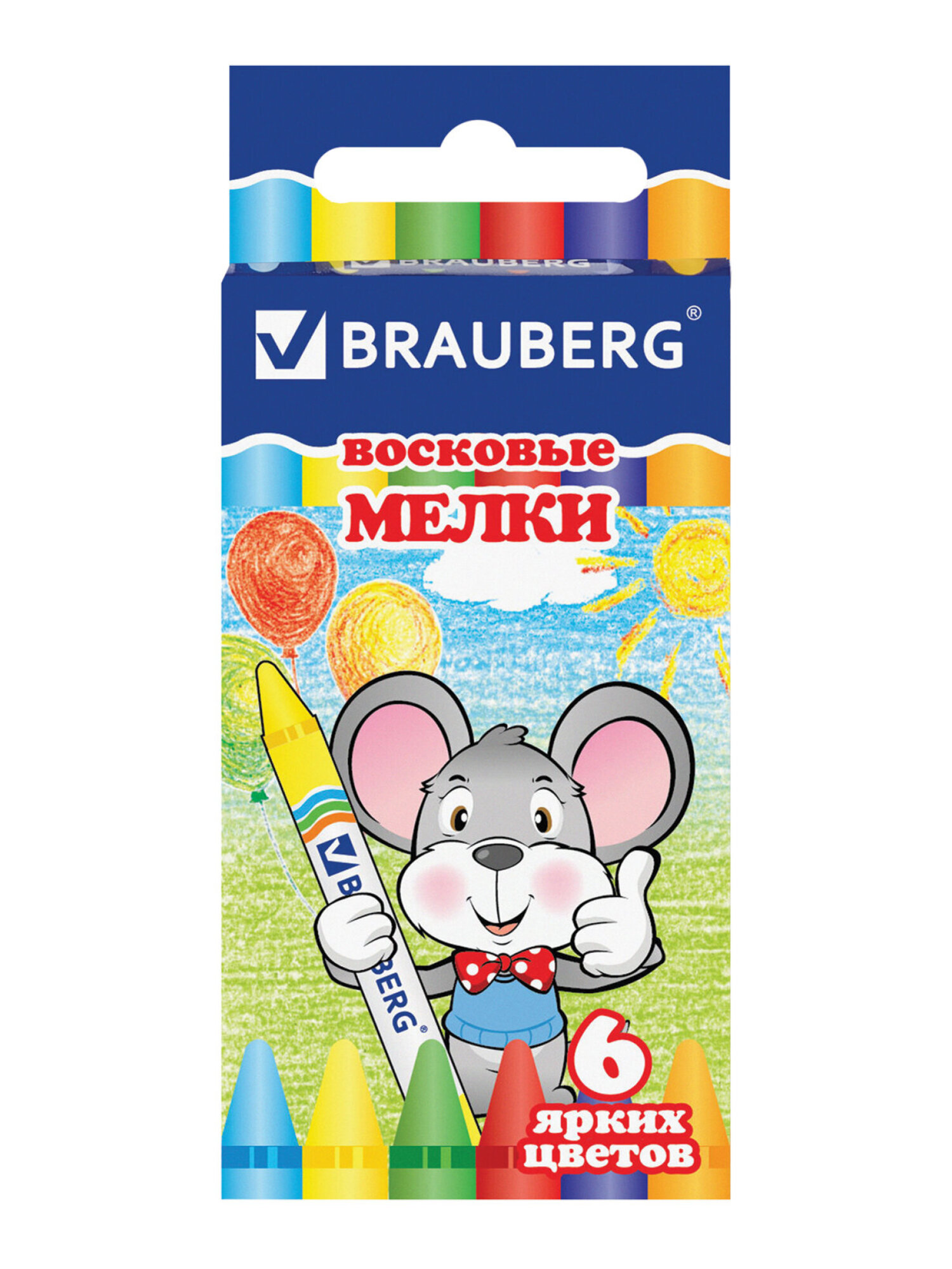 Восковые мелки Brauberg 6 шт. - фото 1