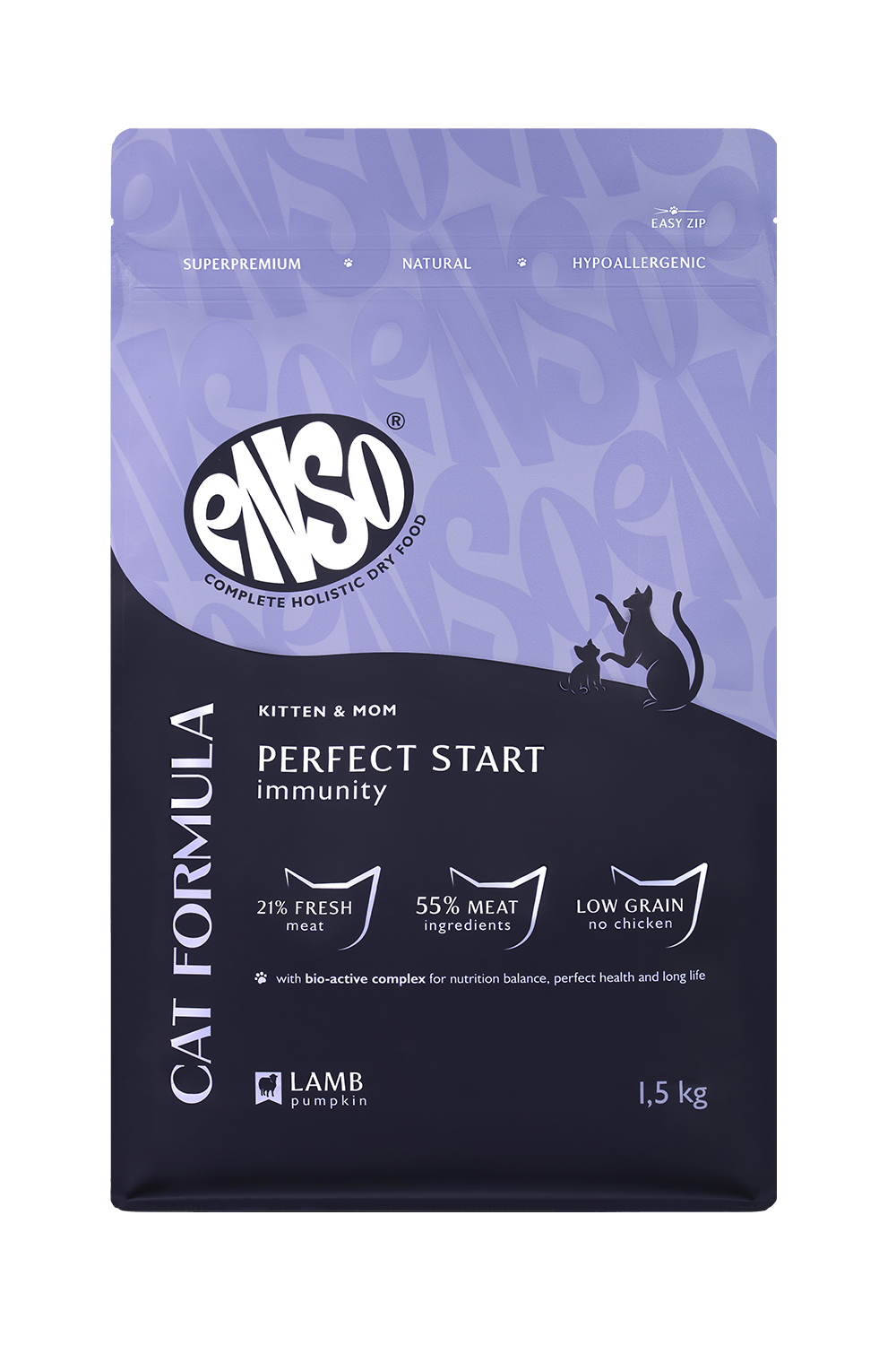 Корм сухой для котят от 1 месяца ENSO Cat formula Perfect start со свежим ягненком с добавлением тыквы 1.5кг - фото 1