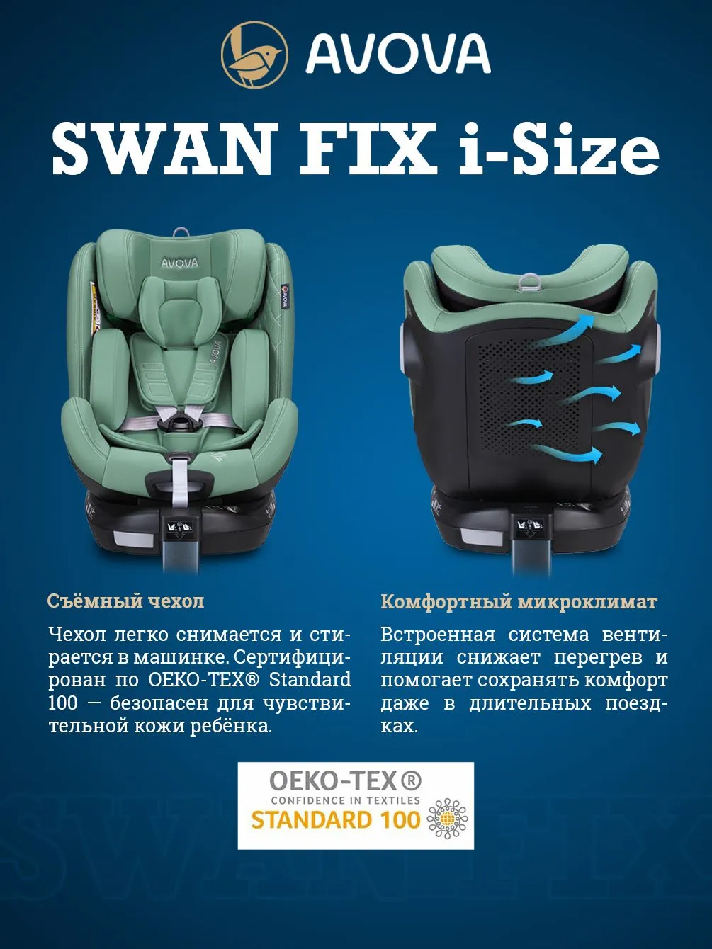 Автокресло Avova Swan Fix i-size Isofix 0+/1/2 (0-25 кг) зеленый - фото 4