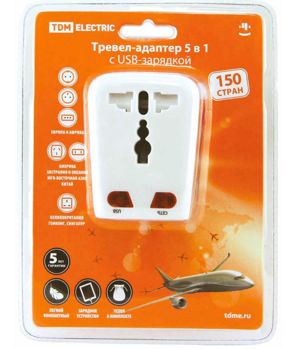Тревел-адаптер TDM electric с USB - фото 2