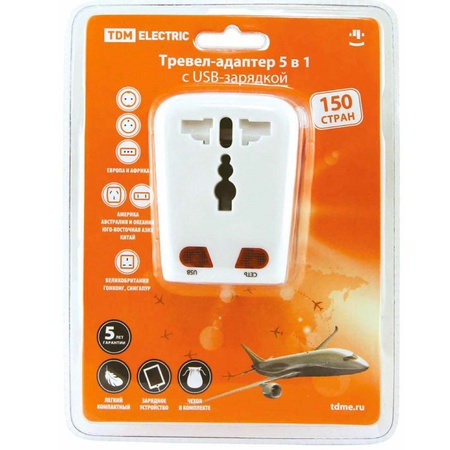 Тревел-адаптер TDM electric с USB