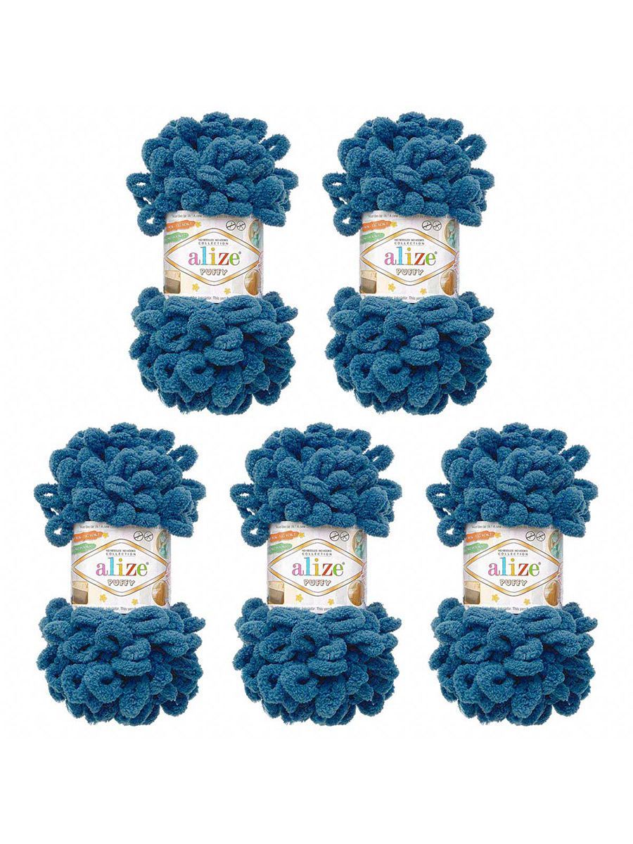 Пряжа для вязания Alize puffy 100 г 9 м микрополиэстер фантазийная плюшевая 646 петроль 5 мотков - фото 7