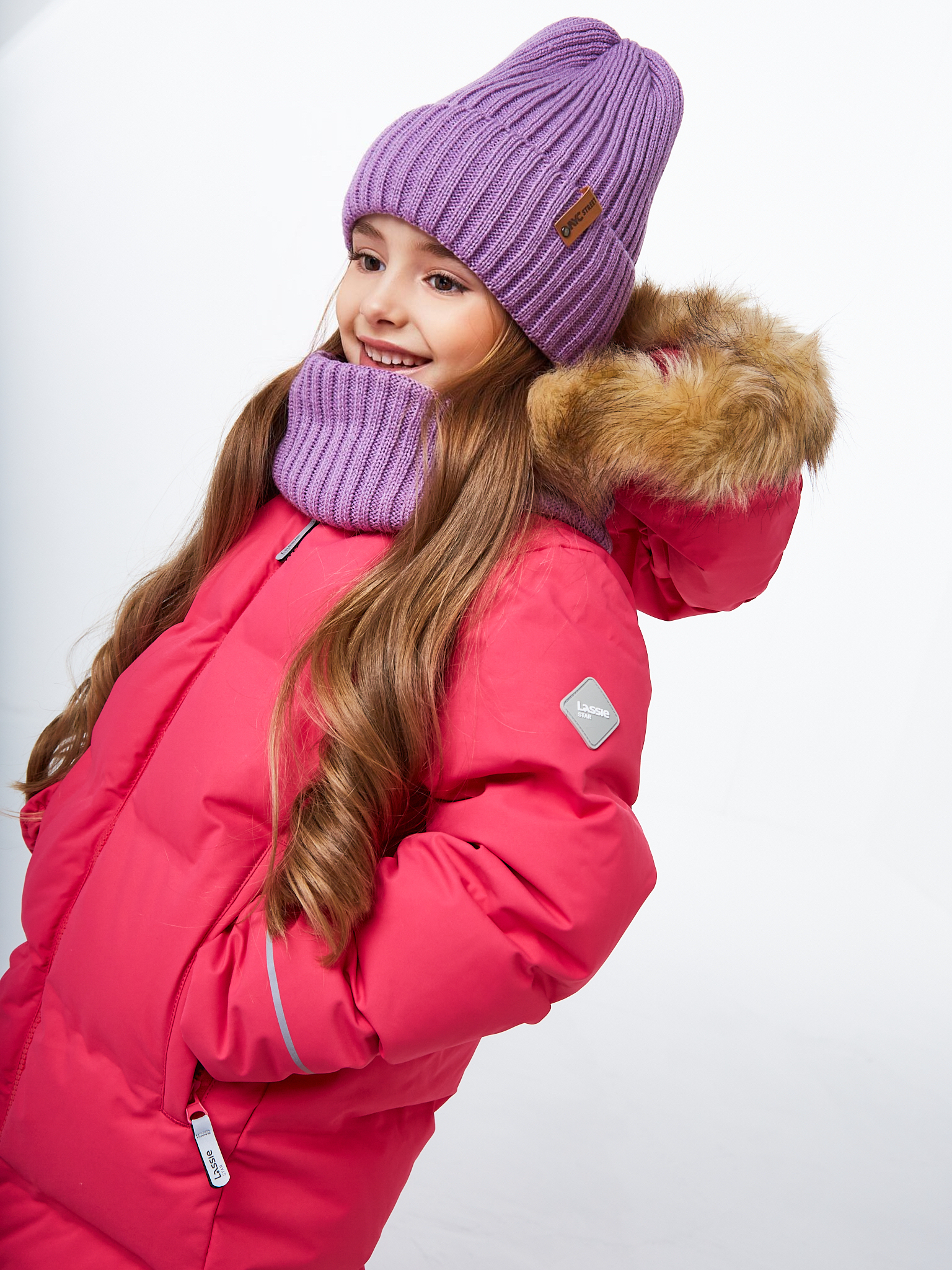 Шапка и снуд NYCkids NYC-H-104-GplainW-purp - фото 12