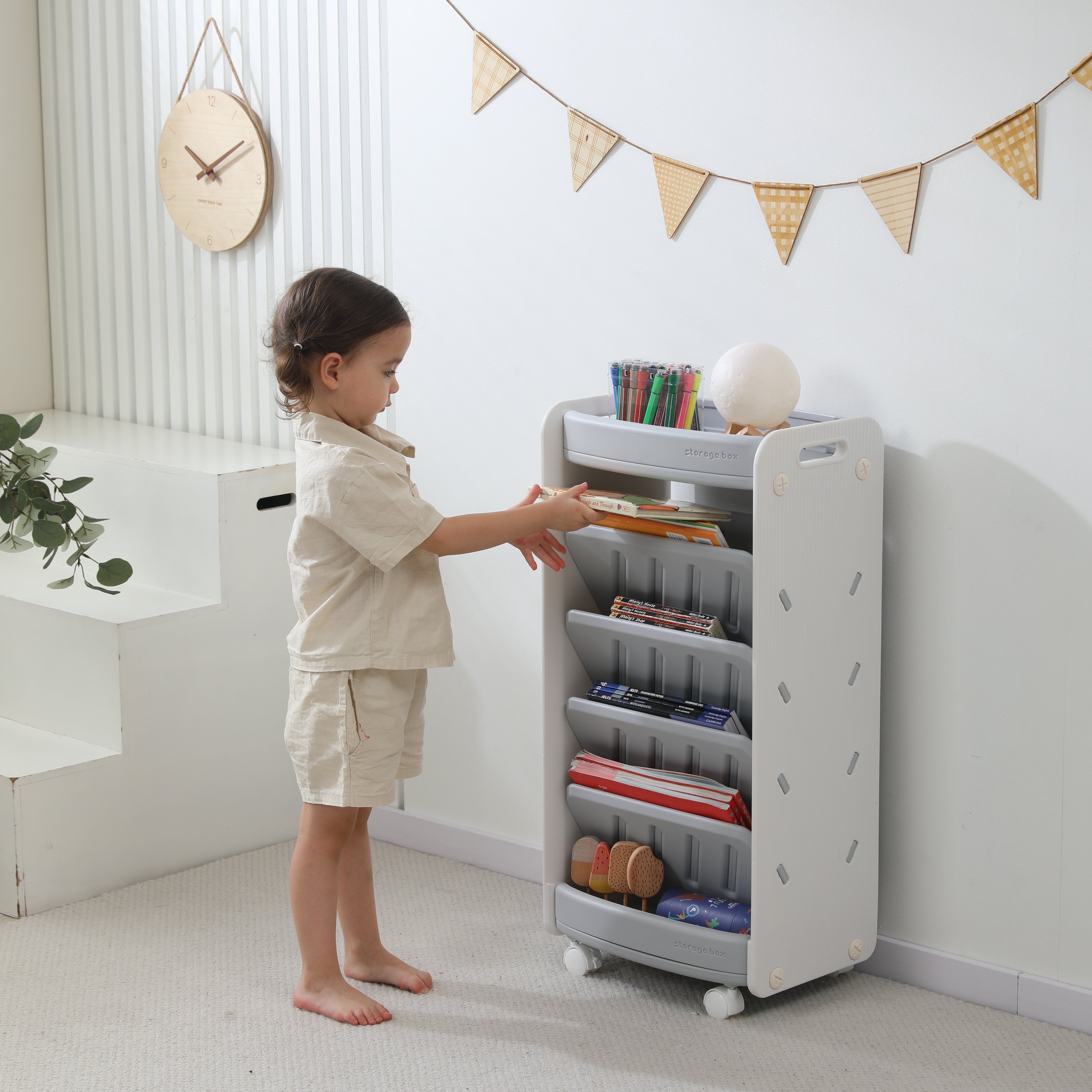 Стеллаж для книг UNIX Kids Storagebox 5 levels Grey - фото 15