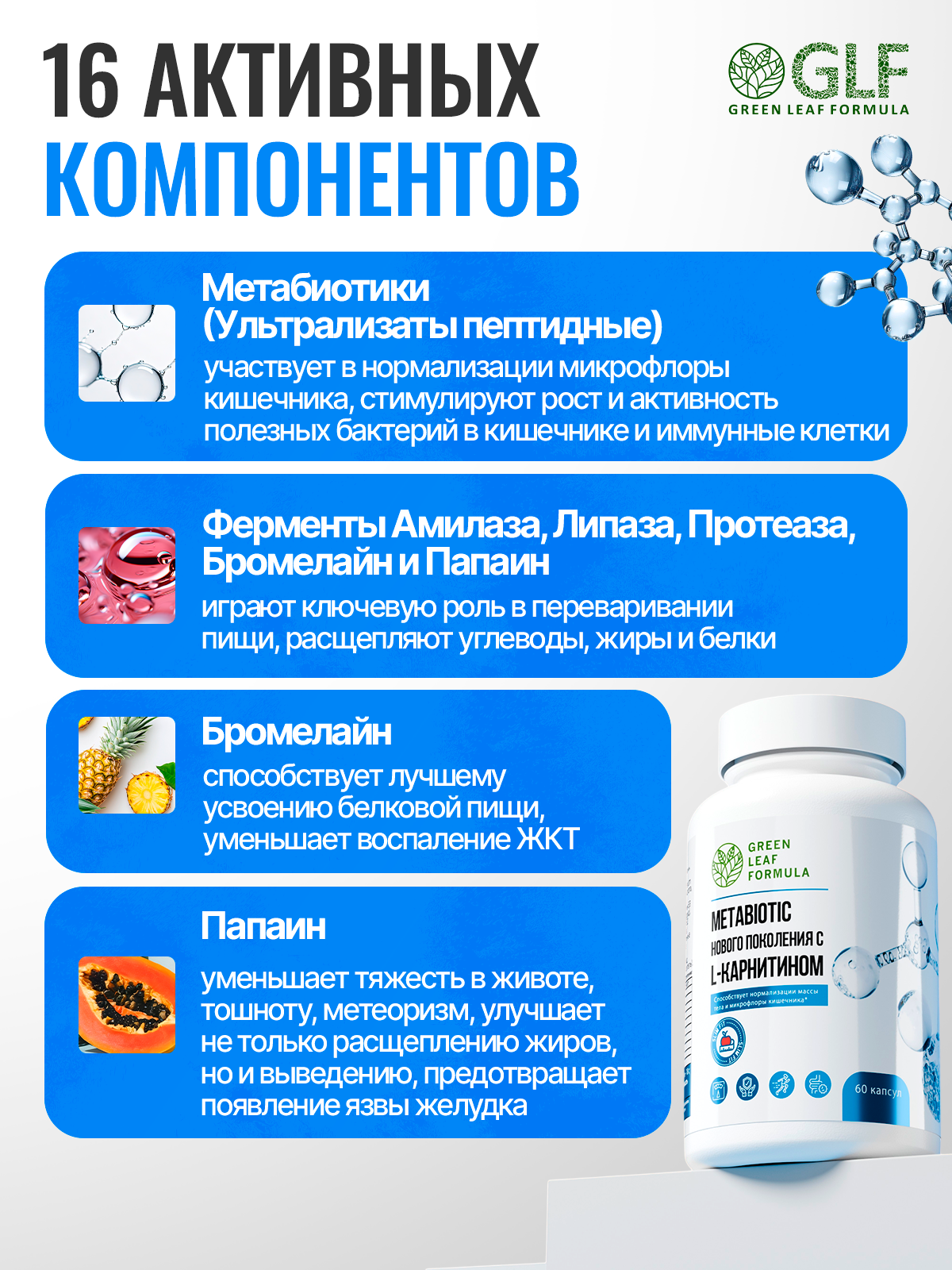 Метабиотик для кишечника Green Leaf Formula ферменты для пищеварения L-карнитин для сжигания жира для иммунитета - фото 5