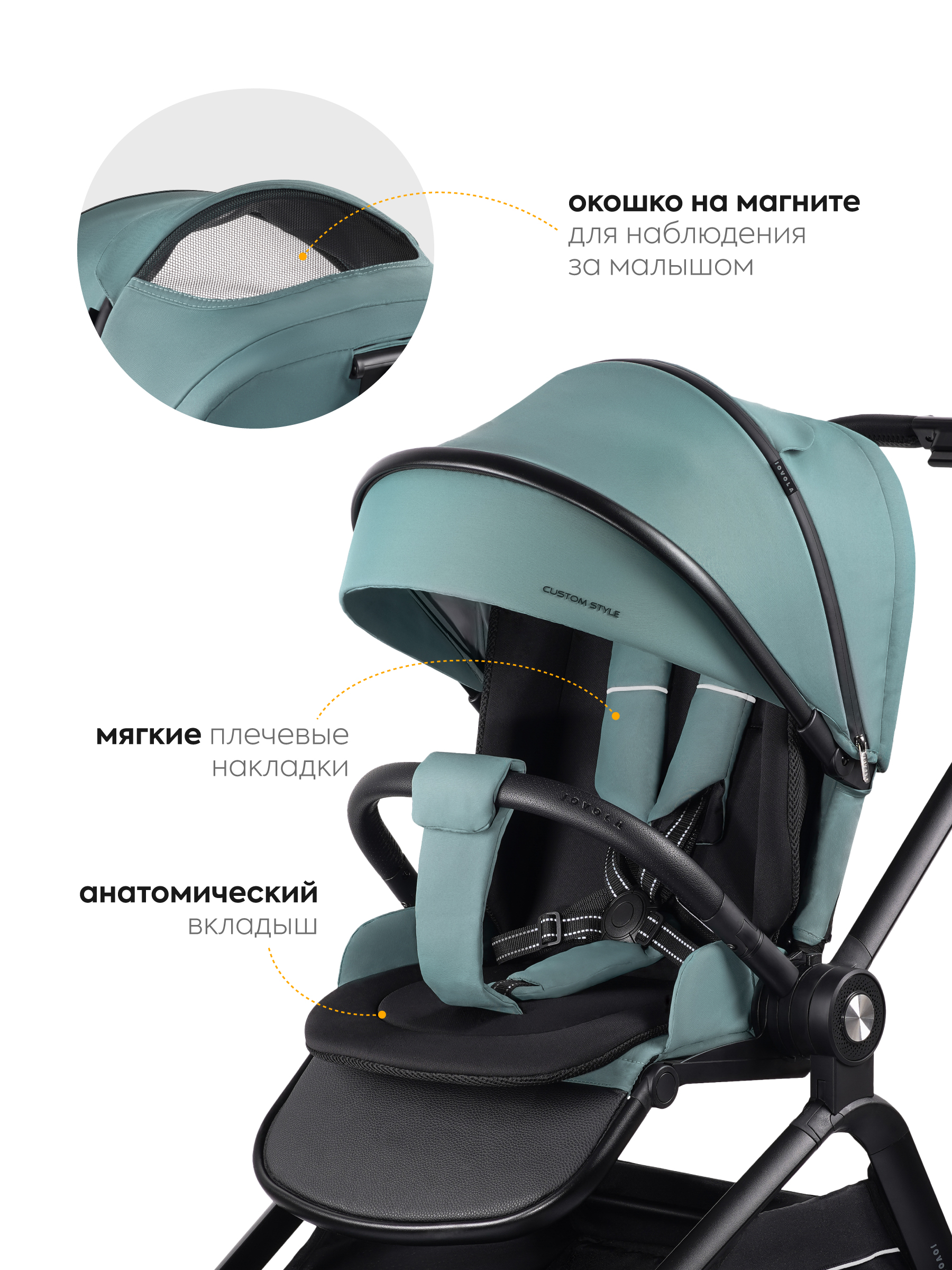 Коляска прогулочная JOVOLA Enigma всесезонная зеленый - фото 4