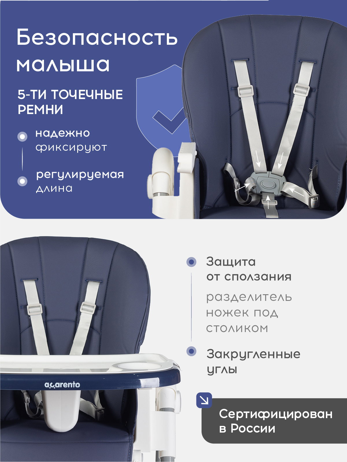 Стульчик для кормления Acarento Pannacotta синий - фото 3