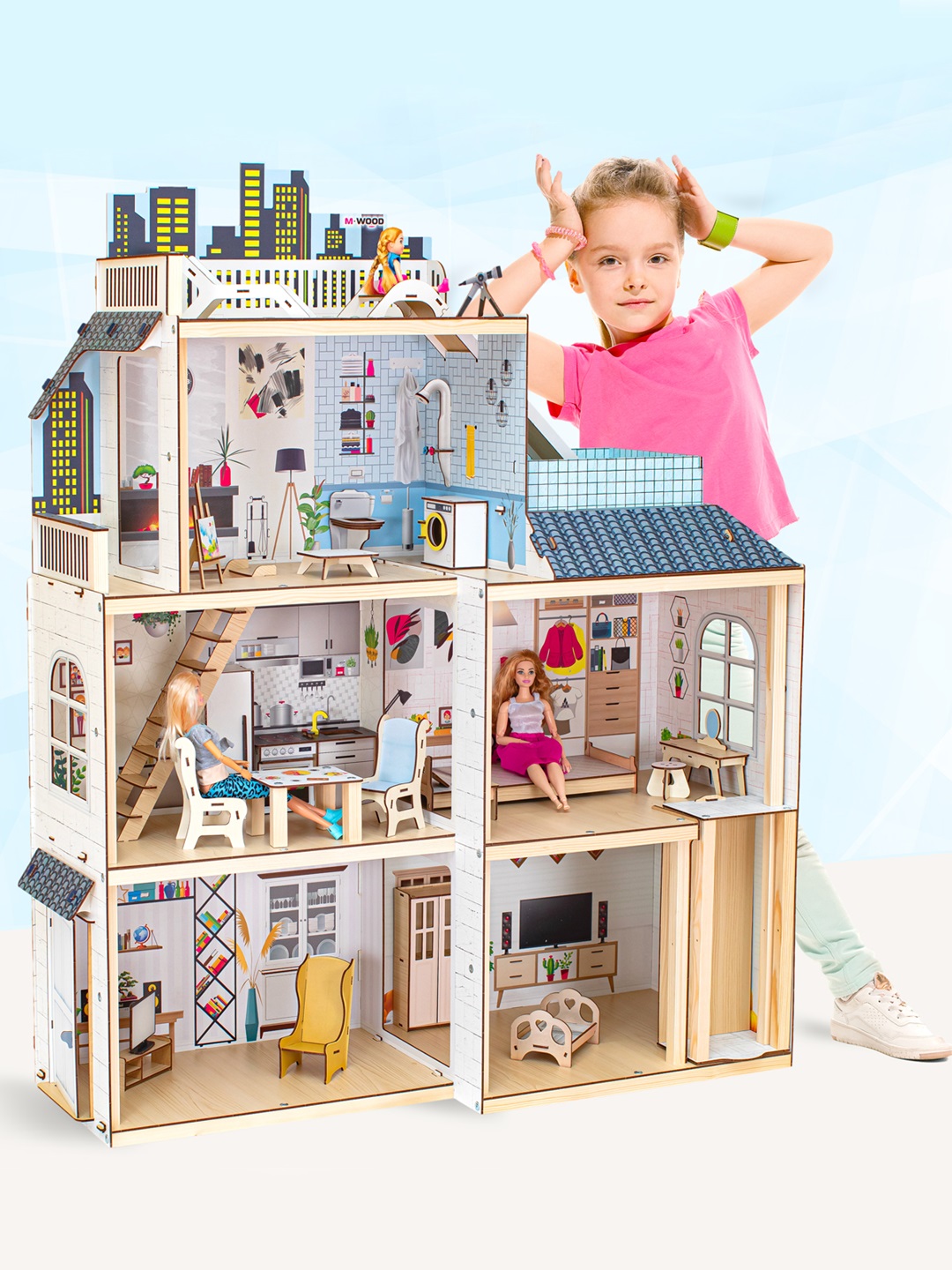 Домик для кукол M-WOOD 115 см с мебелью 3037 - фото 4