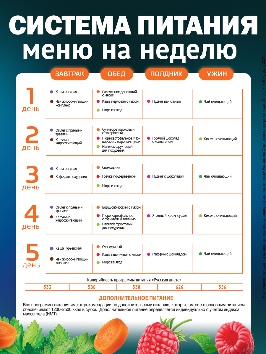 Русская диета для похудения Леовит Программа питания набор 35 блюд в пакетиках - фото 7