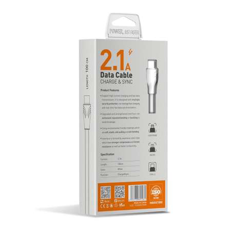 Кабель USB-Type-C LDNIO LS551 1м / 2.1 А / медь: 60 жил / плоский / белый