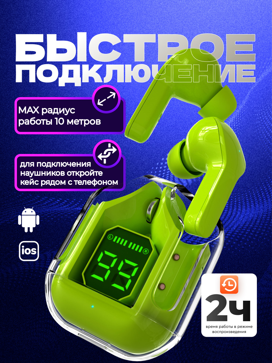 Наушники TWS More Choice Green - фото 6