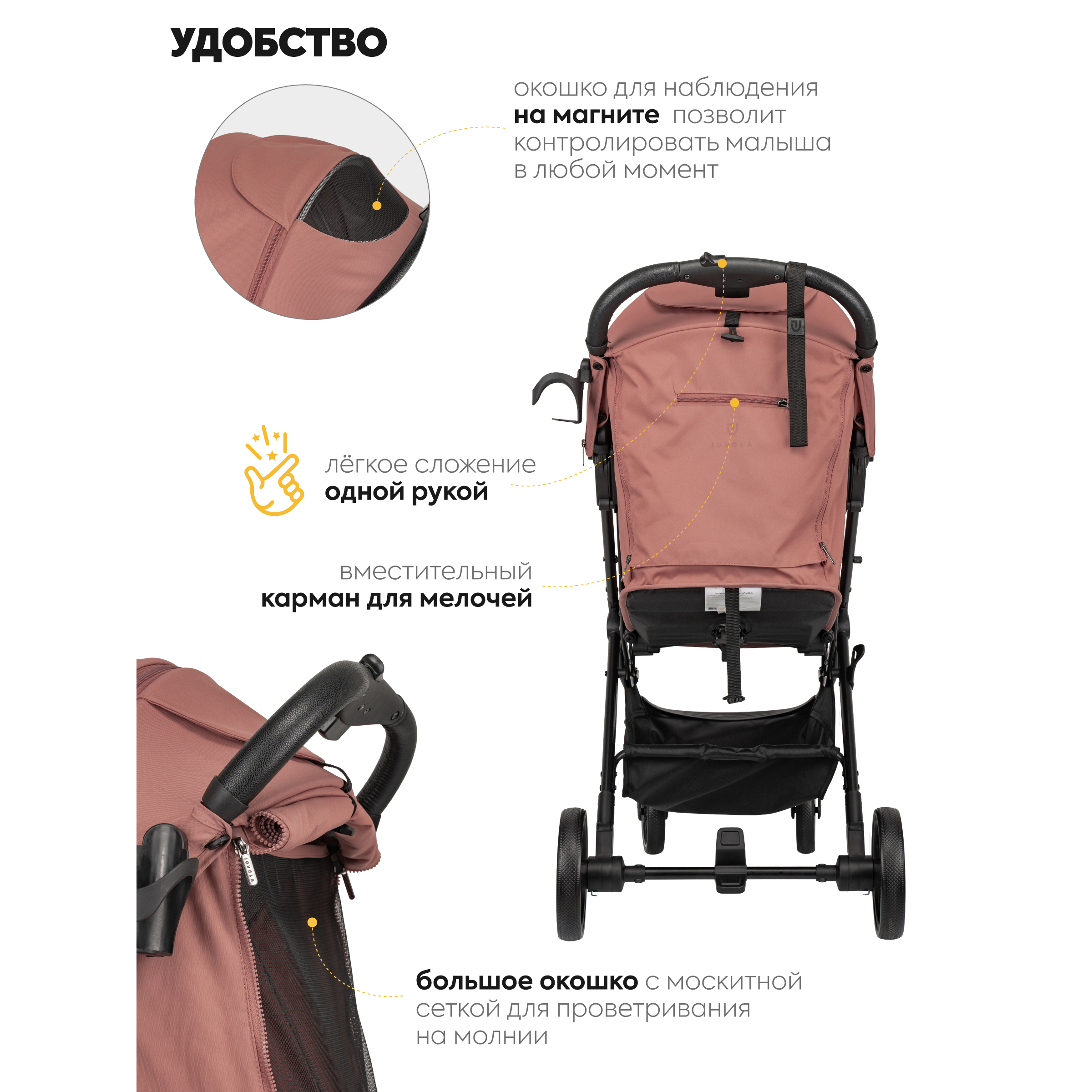 Коляска прогулочная JOVOLA Specter розовый - фото 9