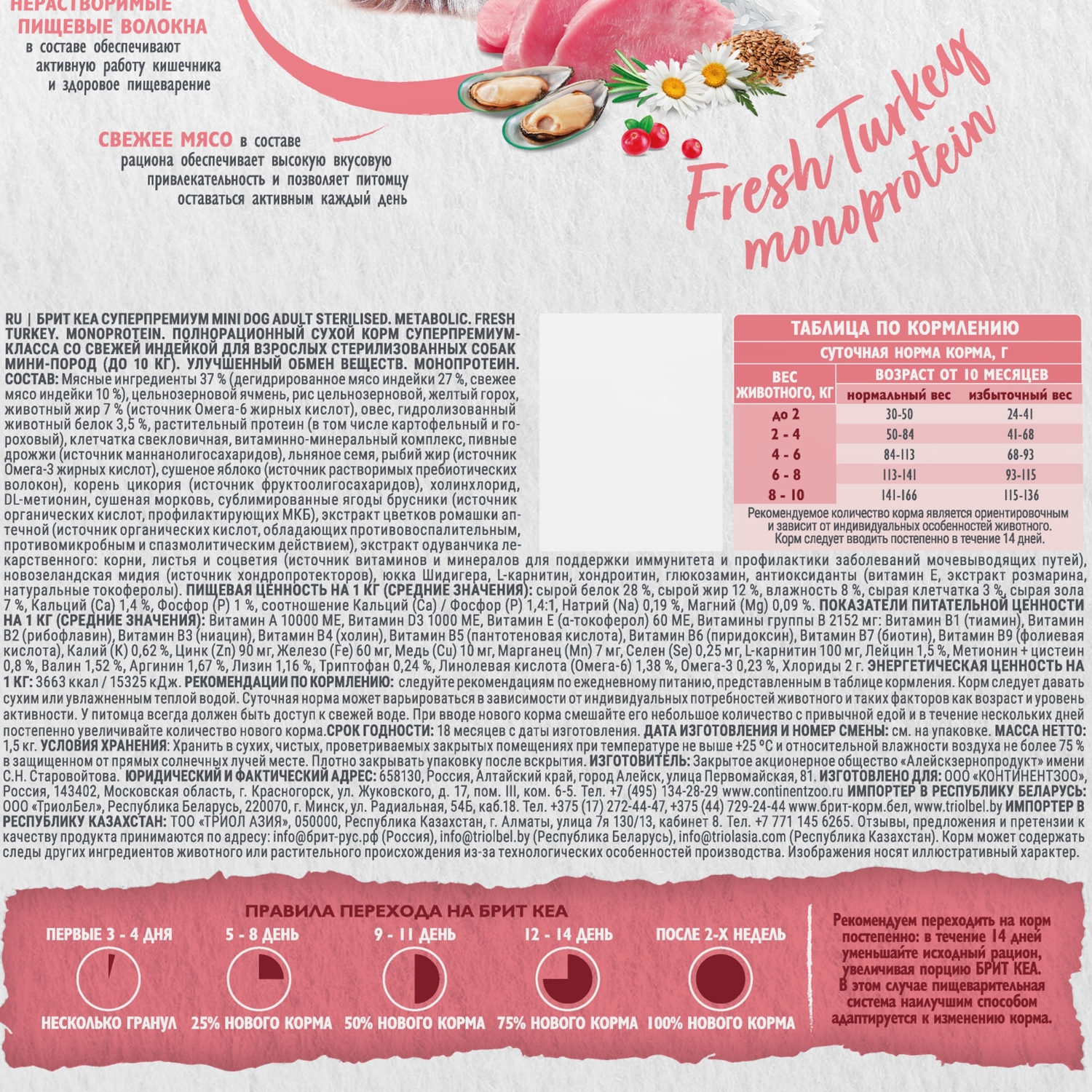 Сухой корм Brit Кеа Mini Dog Adult Sterilised с индейкой для взрослых собак 1.5кг - фото 5
