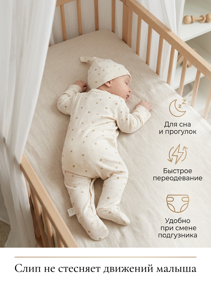 Комбинезон с шапочкой Milkymania 1095звездопадшампань - фото 6