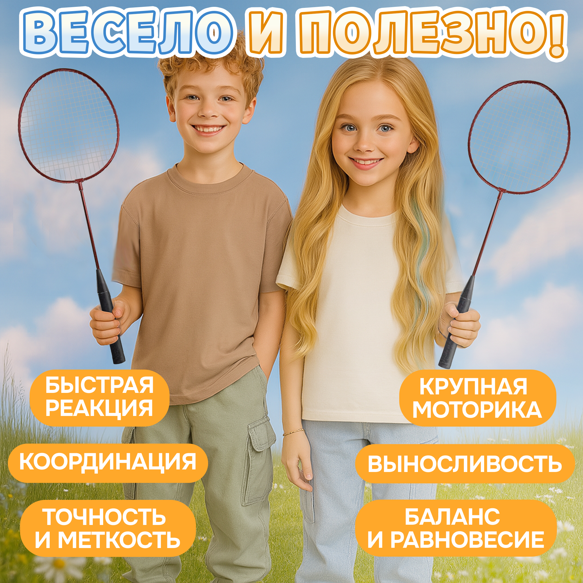 Бадминтон 1TOY ракетки для бадминтона с воланчиком в наборе взрослый детский - фото 7