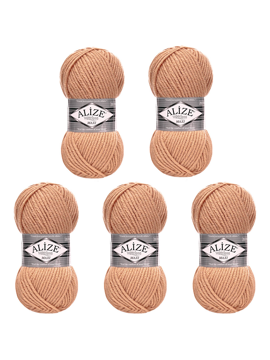 Пряжа Alize полушерстяная мягкая теплая Superlana maxi 100г 100м 5 шт 502 Крем Карамель - фото 6