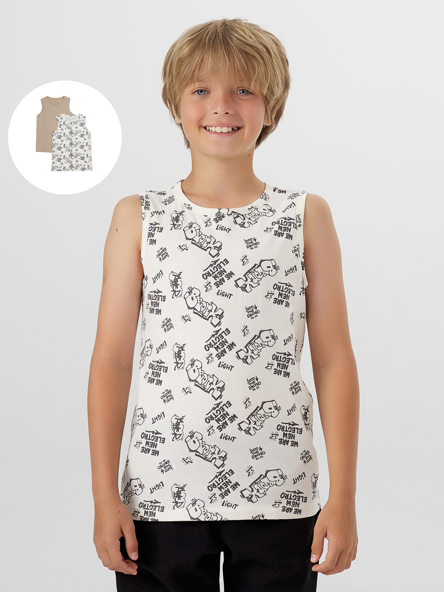 Майка 2 шт Mark Formelle (Марк Формэль) 423344-2/граффити на молочном +бежевый - фото 1