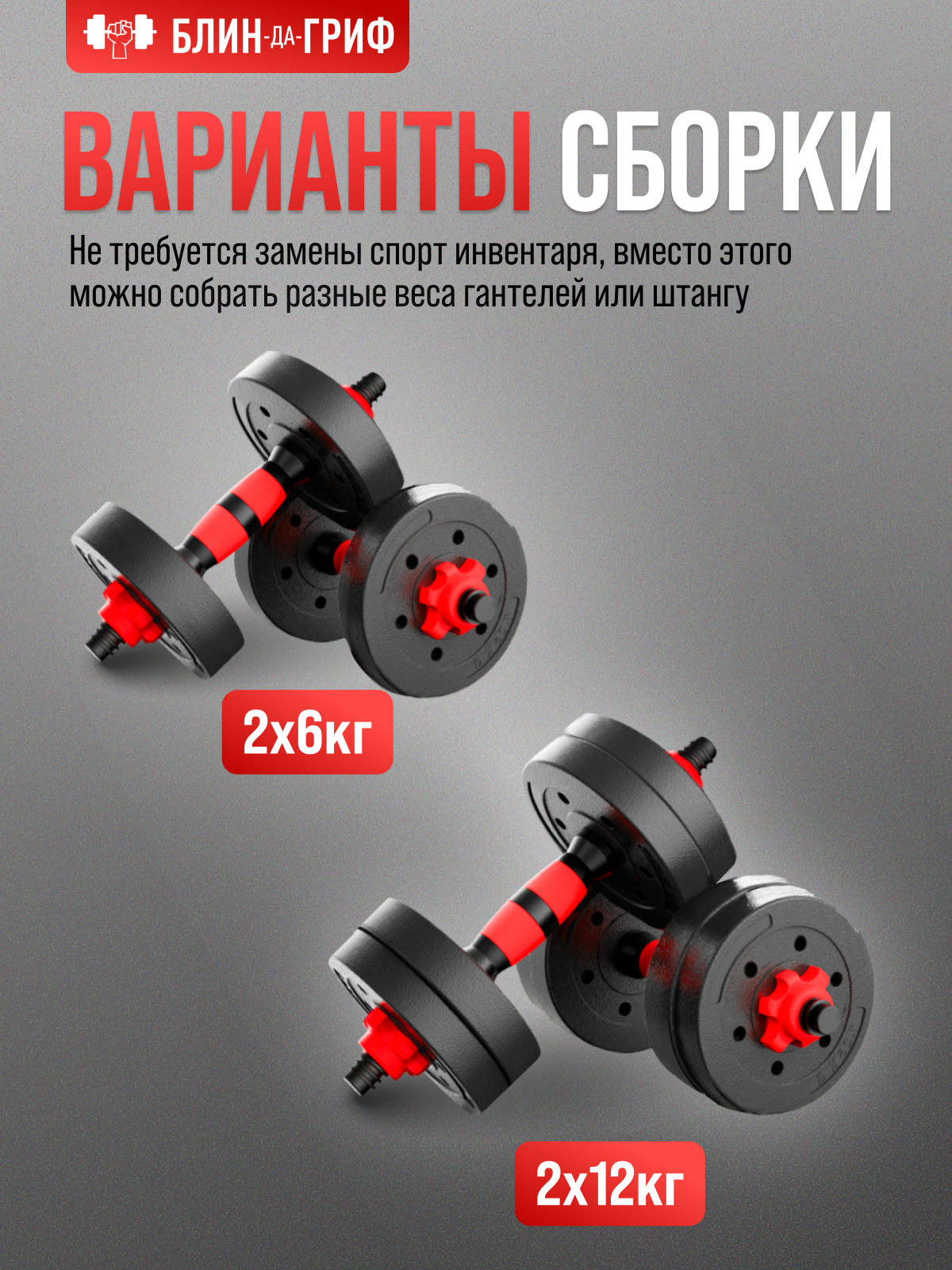 Набор блинов с грифом БлинДаГриф Гантель 12кг 2шт - фото 3