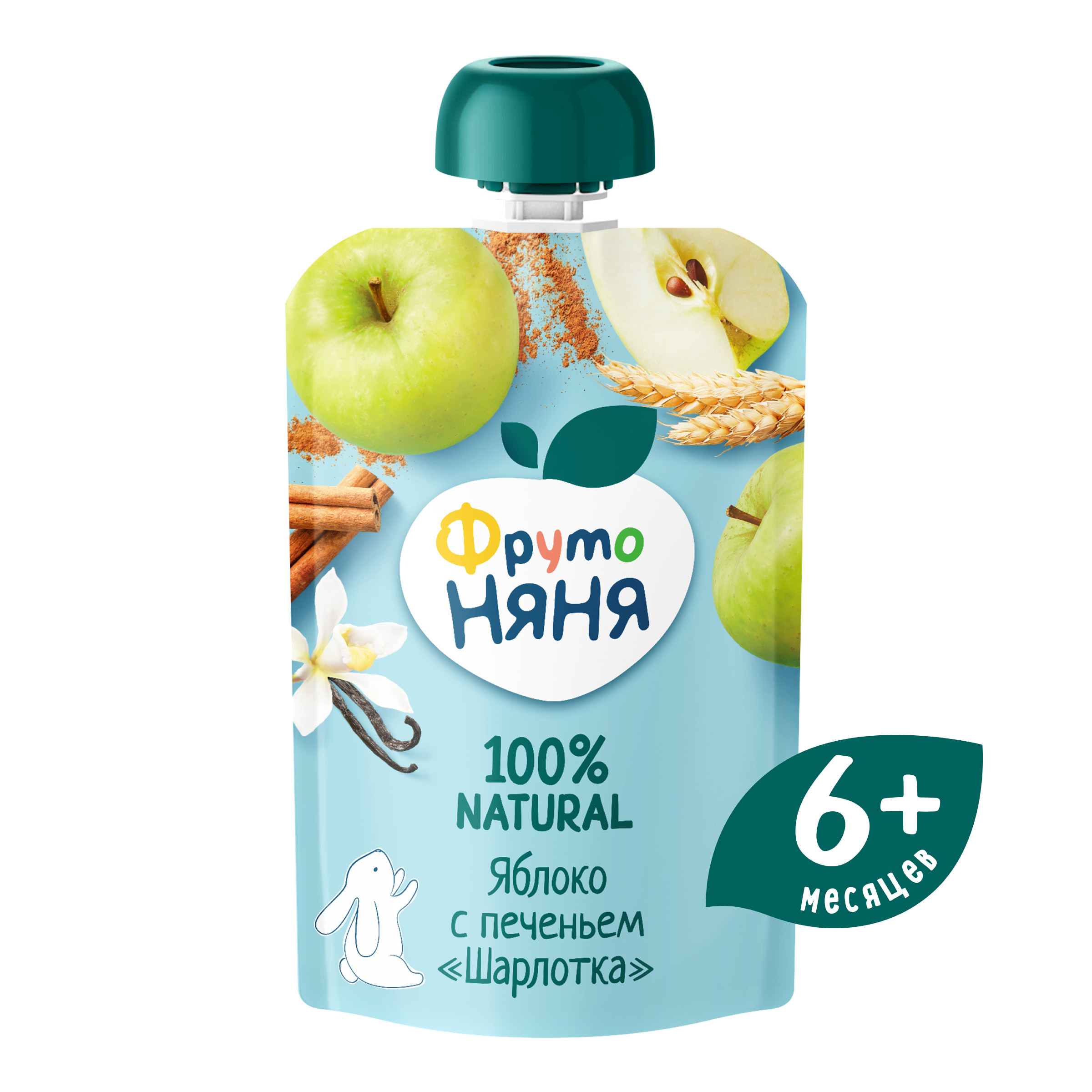 Пюре ФрутоНяня Шарлотка яблоко с печеньем с 6 мес 90 г - фото 1