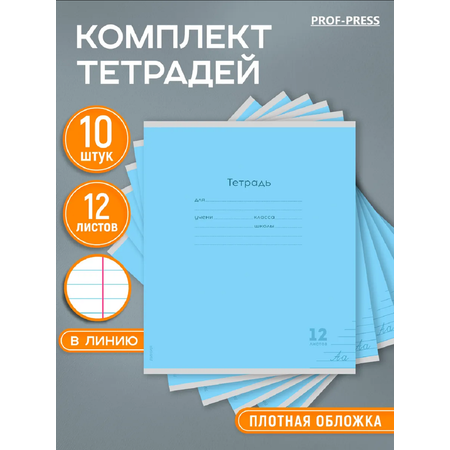 Тетрадь Prof-Press линейка 12 лист. 10 шт.