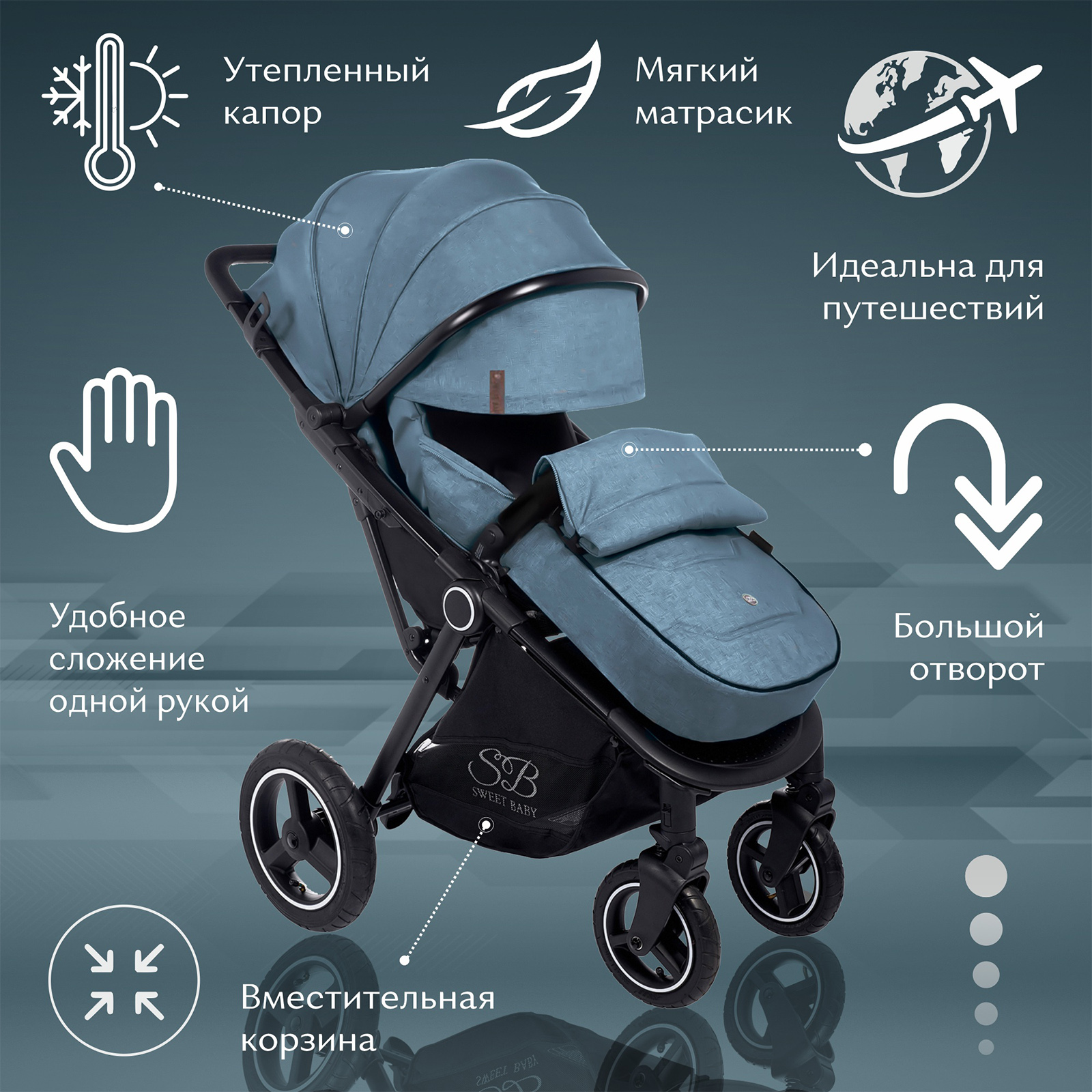 Коляска прогулочная Sweet Baby Suburban Compatto Air Blue - фото 2