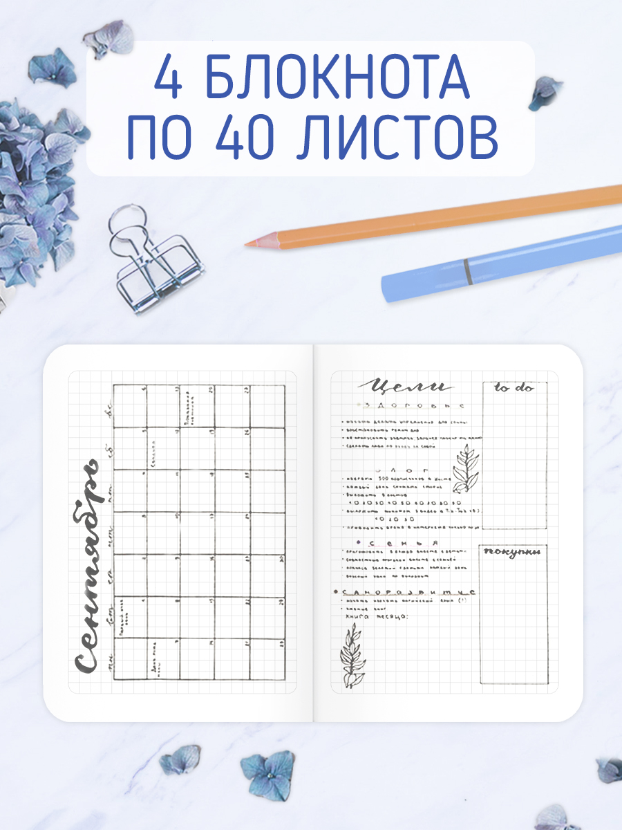 Блокнот Проф-Пресс 4 шт. в клетку А6 Floral аниме 40 лист. - фото 3