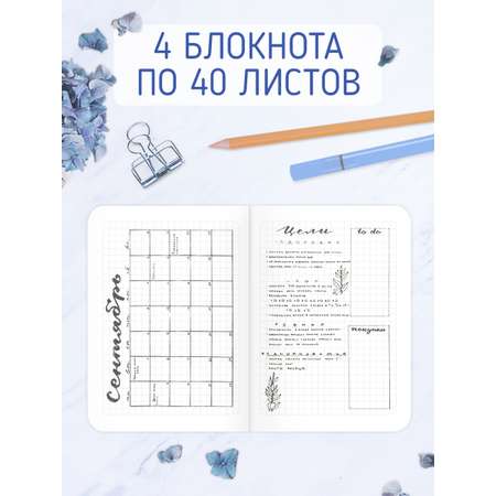 Блокнот Проф-Пресс 4 шт. в клетку А6 Floral аниме 40 лист.