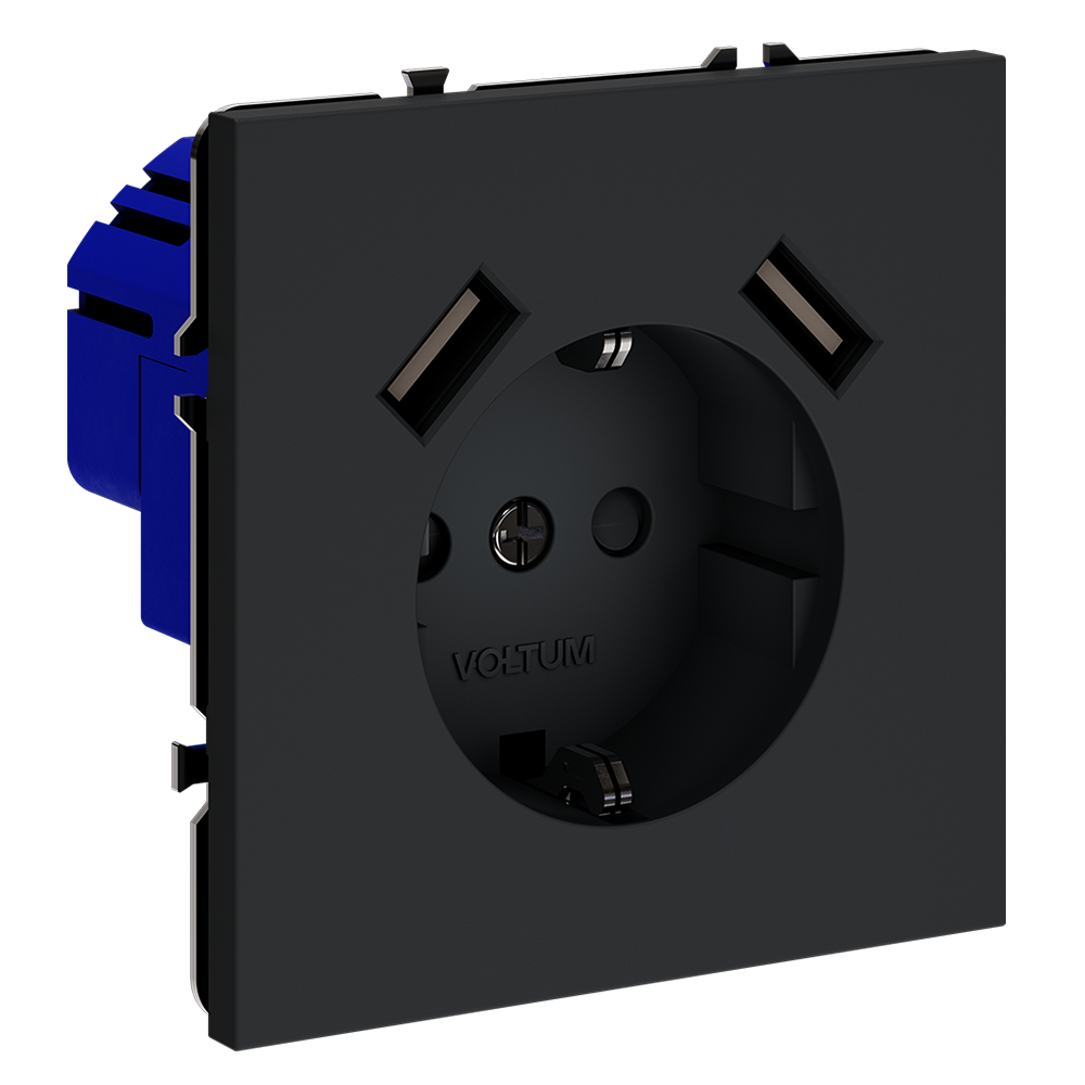 Розетка VOLTUM встраиваемая S70 с заземлением и защитными шторками 16А с USB A+A - фото 1