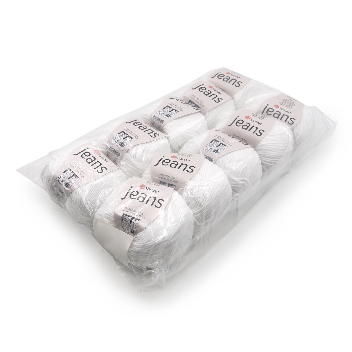 Пряжа YarnArt Jeans универсальная 50 г 160 м 62 белоснежно-белый, 10 мотков - фото 8