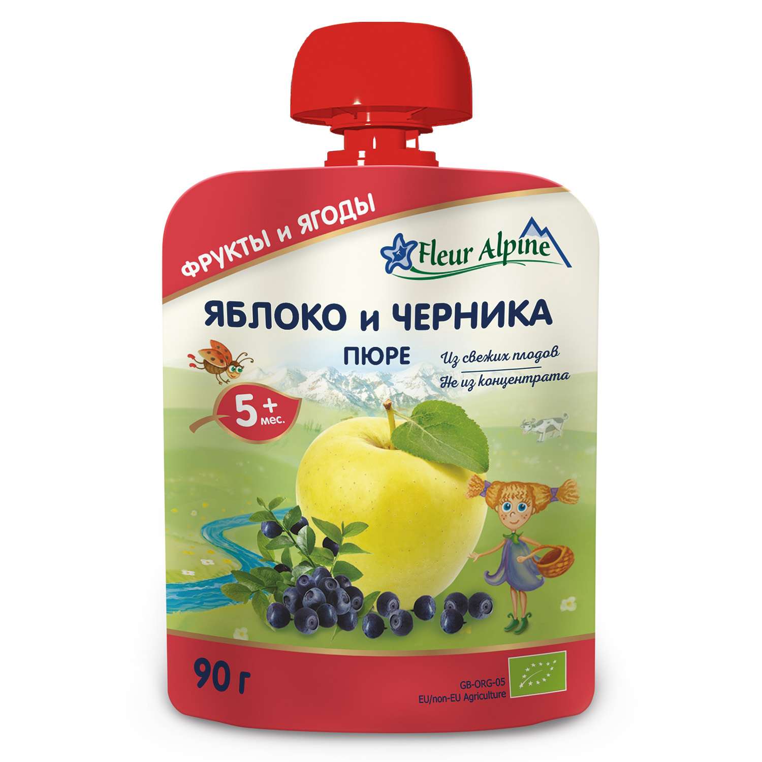 Пюре Fleur Alpine яблоко-черника 90г с 5месяцев - фото 1