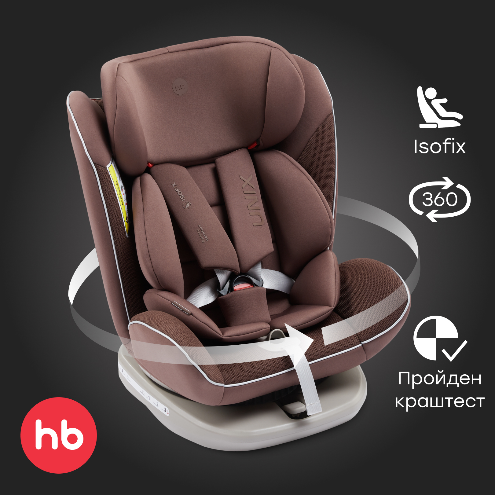 Автокресло Happy Baby Unix Isofix 0+/1/2/3 (0-36 кг) коричневый - фото 1
