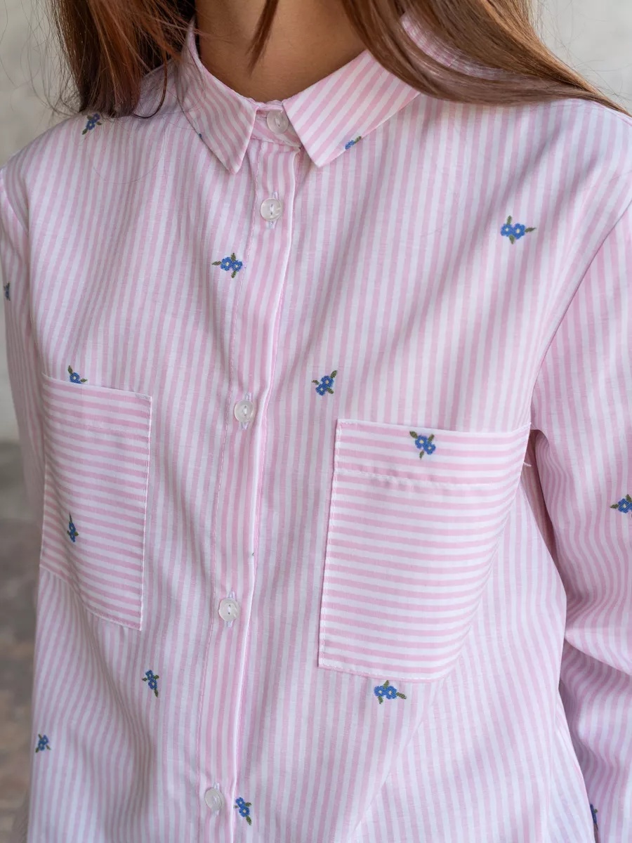 Рубашка TForma MD8188_розовая_полоска - фото 4