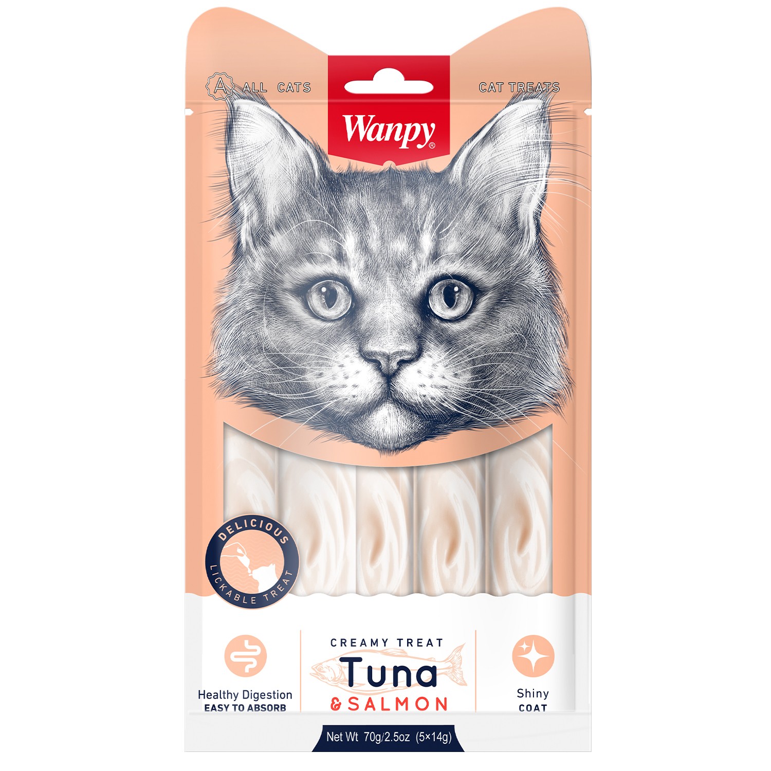 Лакомство для кошек Wanpy Cat 70 г нежное пюре тунец и лосось пауч - фото 1