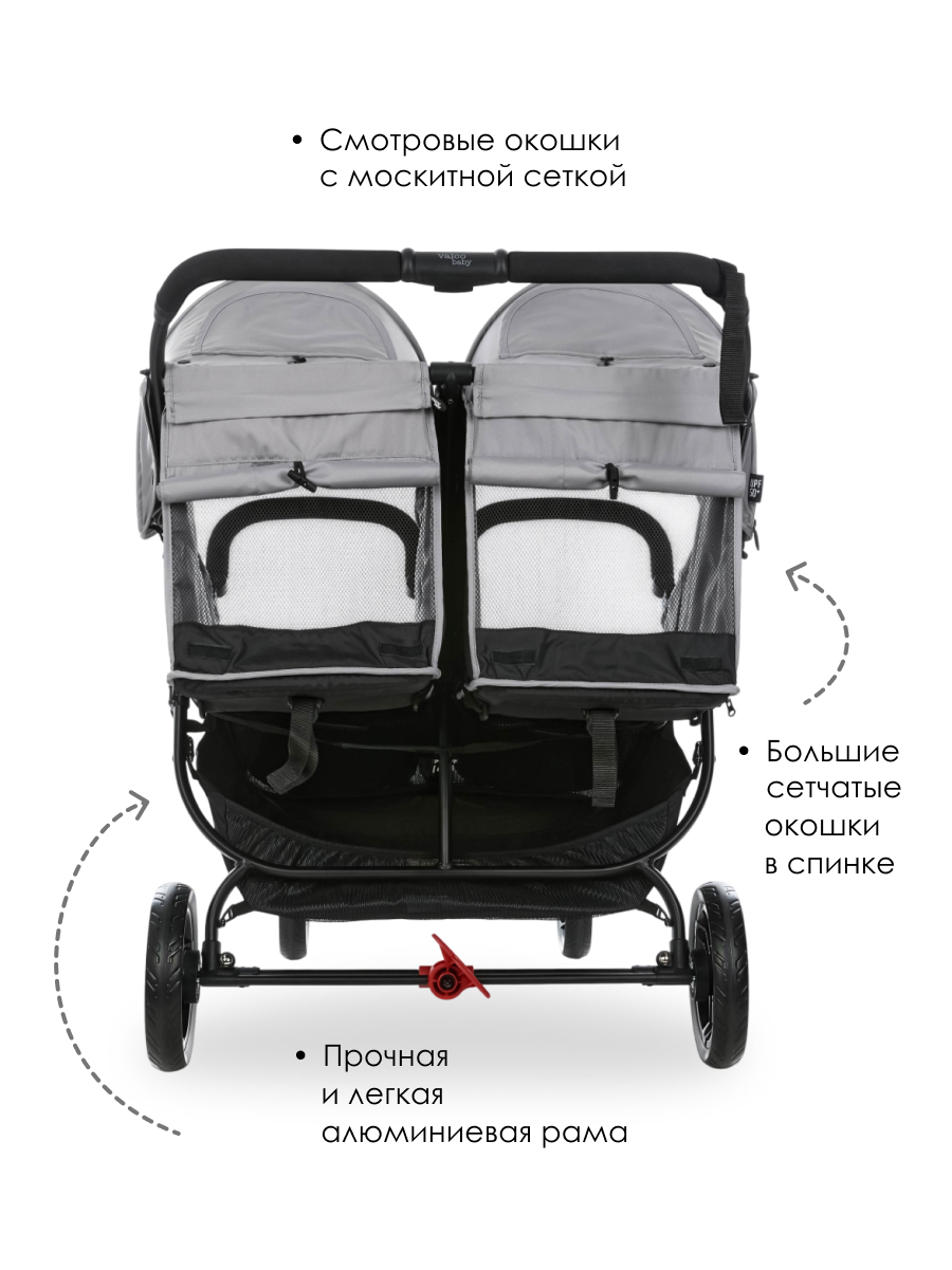 Коляска прогулочная для двойни Valco baby Snap Duo Flatt Matt серый - фото 4