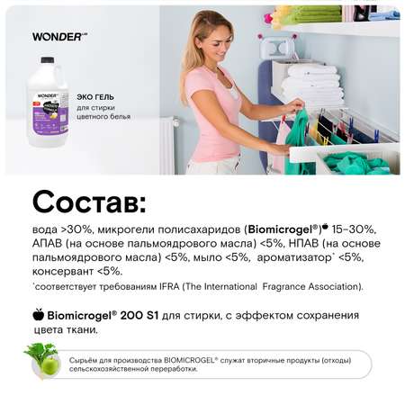 Эко гель для стирки цветного белья WONDER Lab пудра и иланг-иланг 3.78л