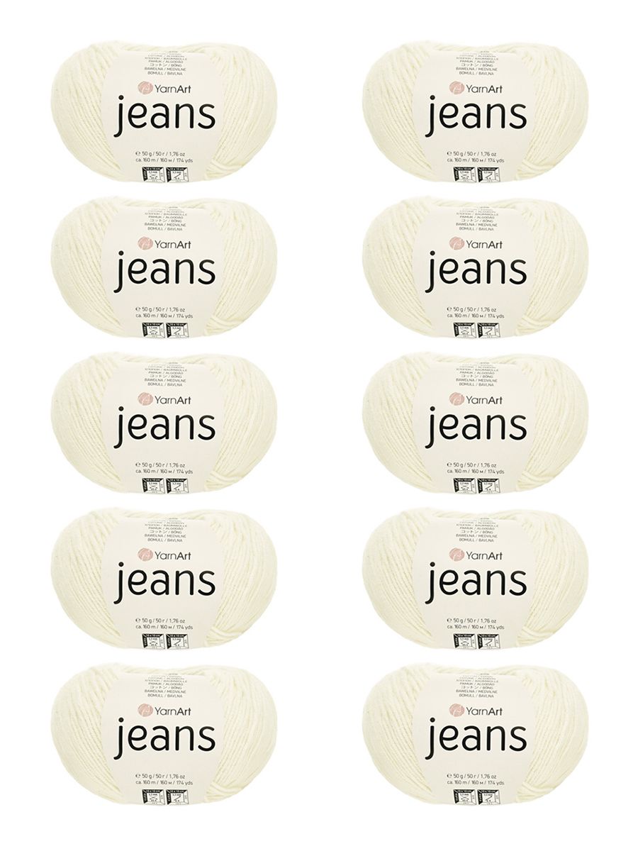 Пряжа YarnArt Jeans универсальная 50 г 160 м 03 молочный, 10 мотков - фото 6