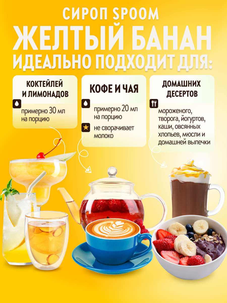 Сироп SPOOM Банан жёлтый 1л для кофе коктейлей и десертов - фото 3