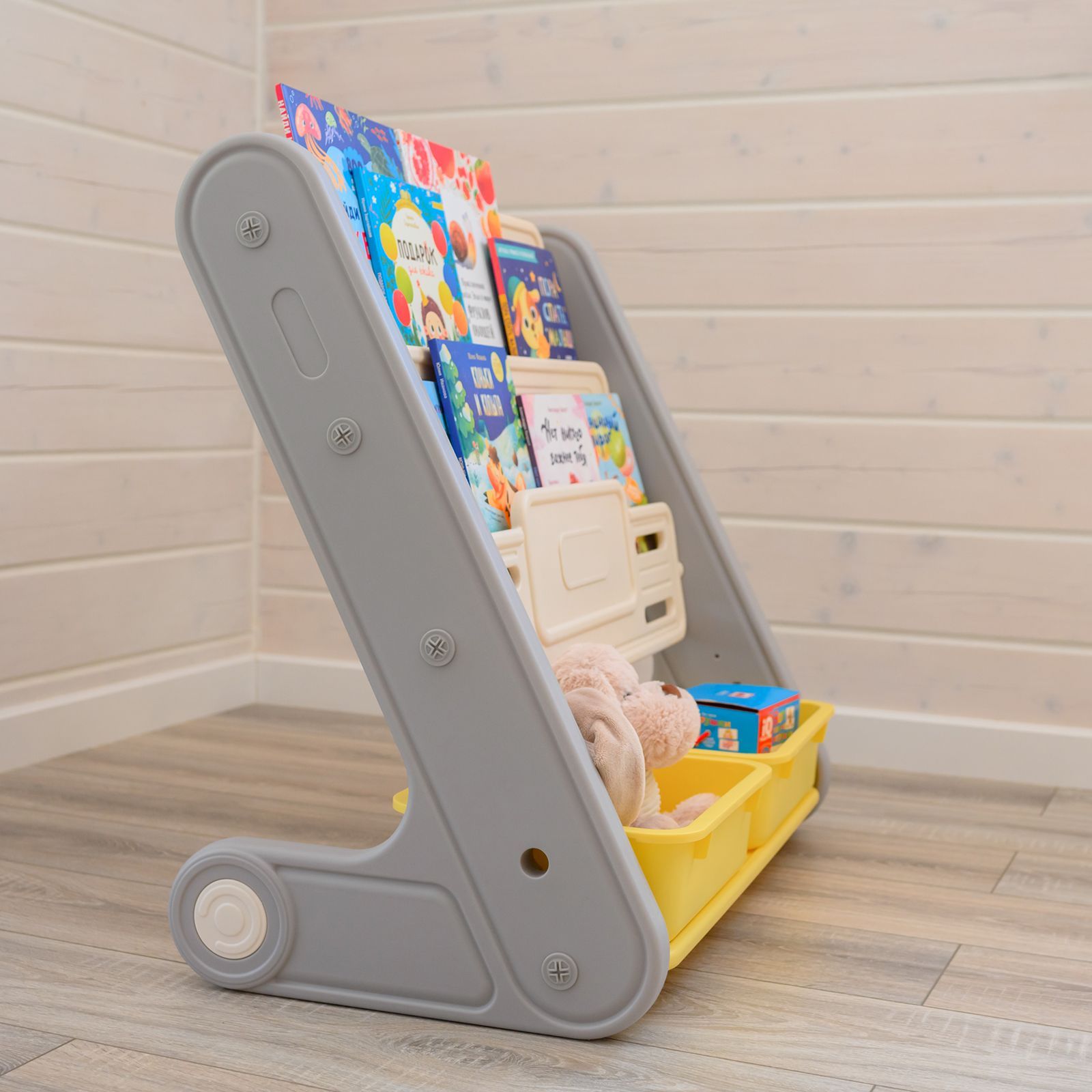 Стеллаж для книг UNIX Kids Yellow для хранения игрушек детский из пластика 2 полки + 2 ящика - фото 12
