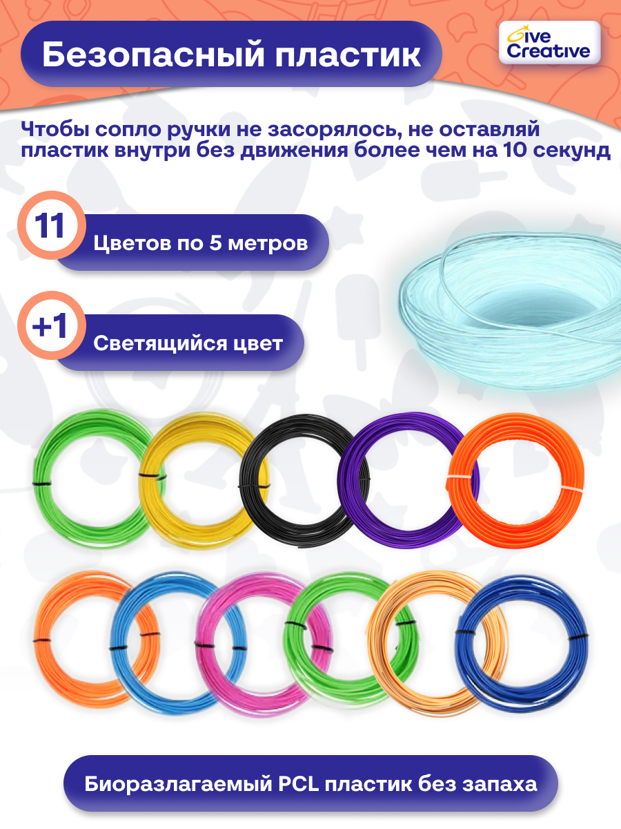 3D ручка Give Creative с набором пластика/трафаретов - фото 8